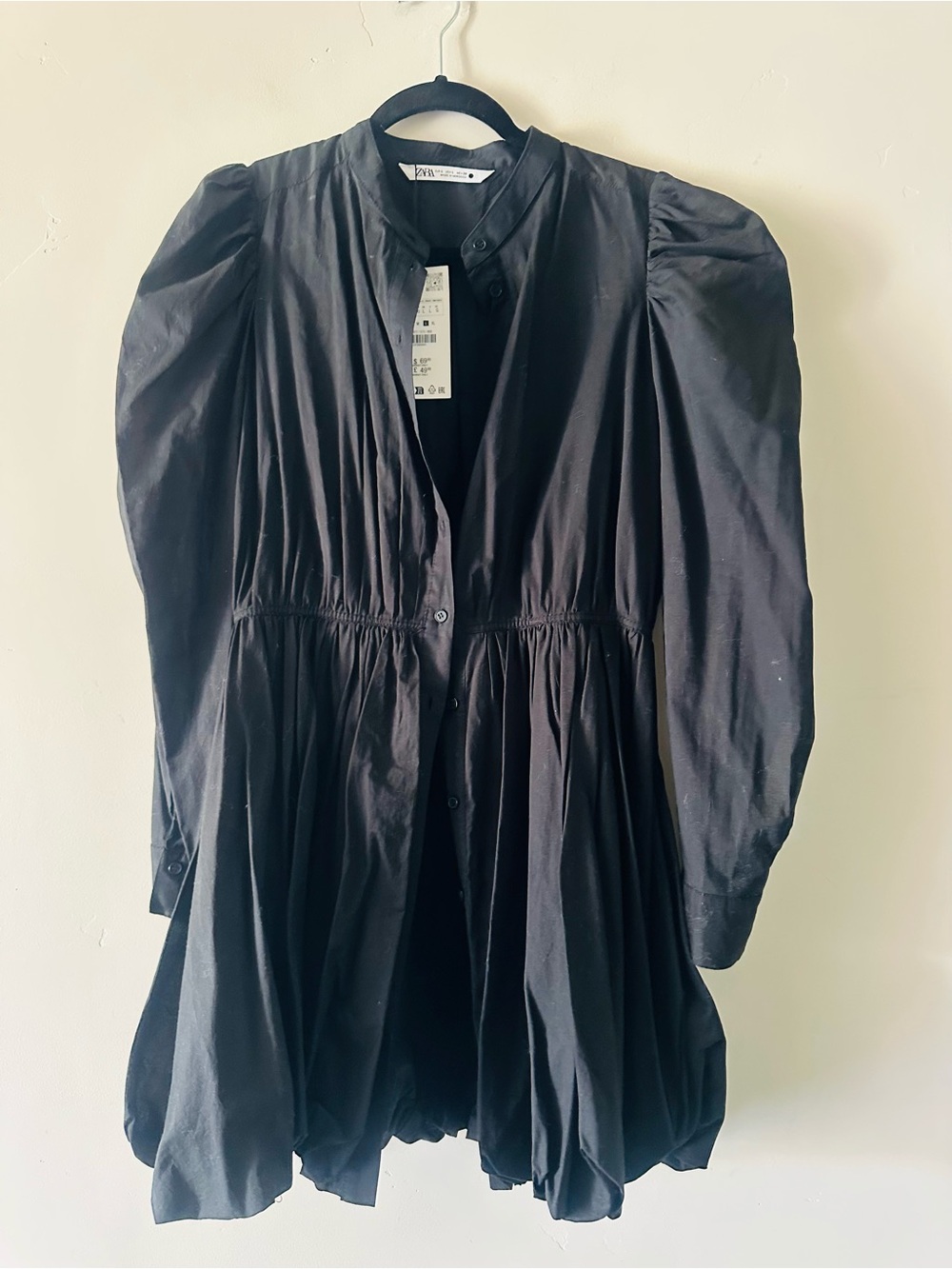 Zara Black Puff-Sleeve Mini Dress
